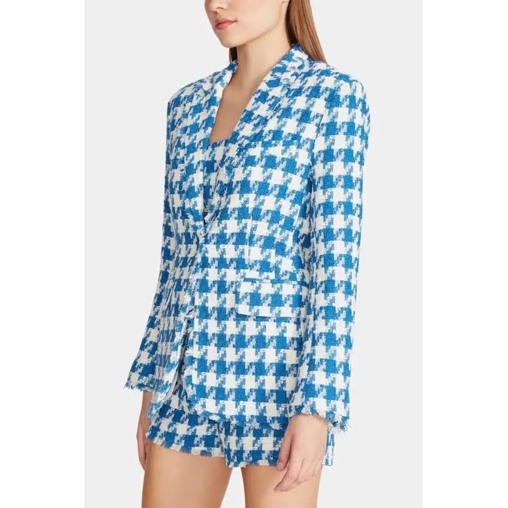 NWT Steve Madden Women's Harlow Blazer Blue White Houndstooth Tweed Size Medium